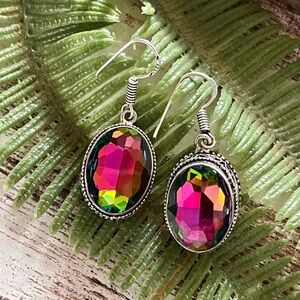 Rainbow Fire Mystic Topaz Sterling Silver 1.5” Earrings
